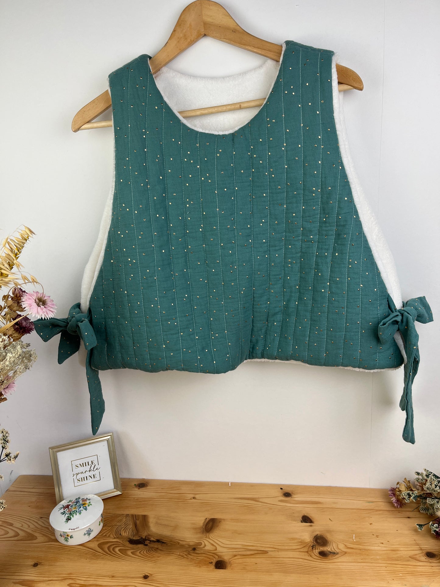 The Josephine sweater in eucalyptus gauze and soft fleece