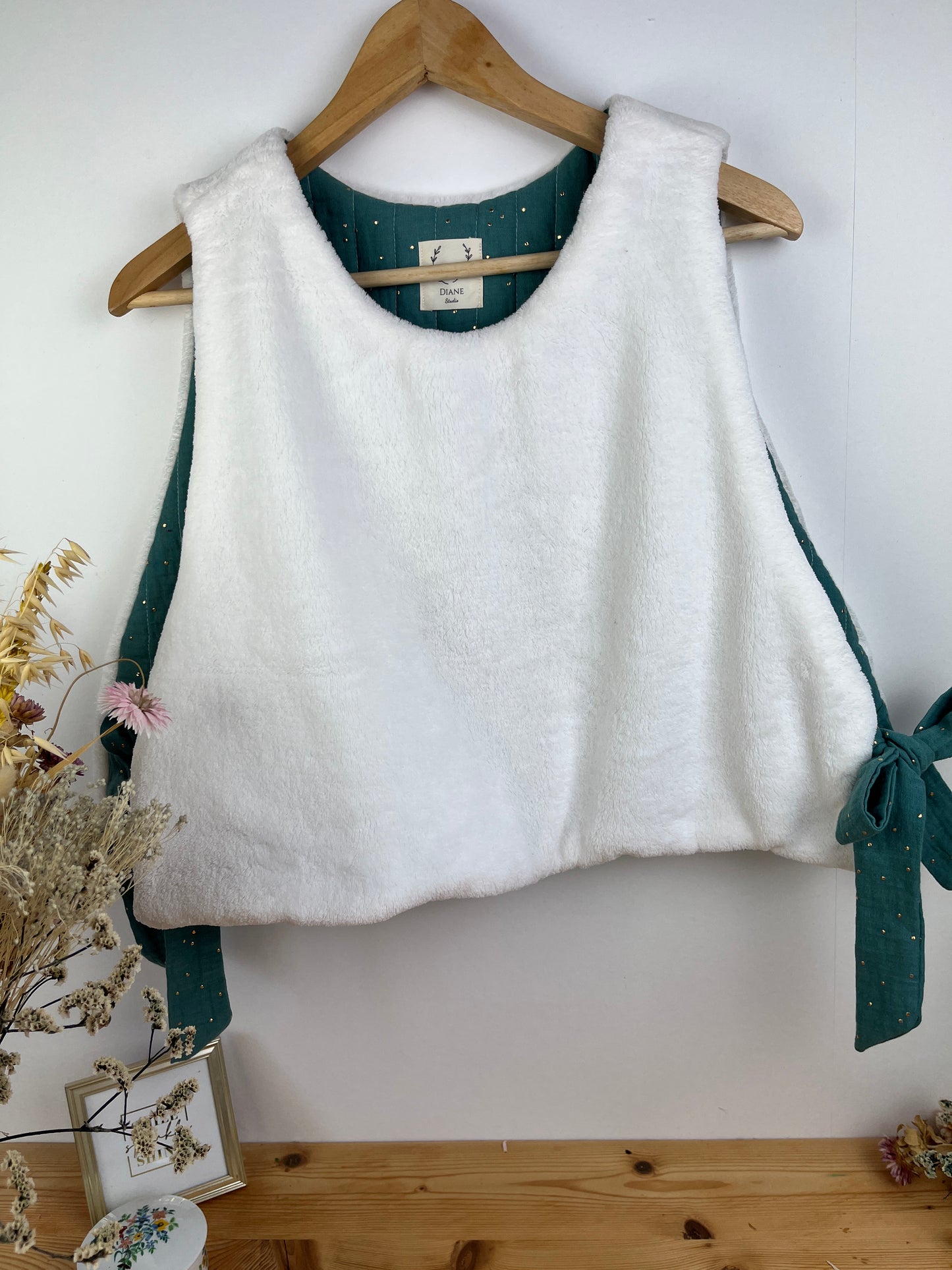 The Josephine sweater in eucalyptus gauze and soft fleece