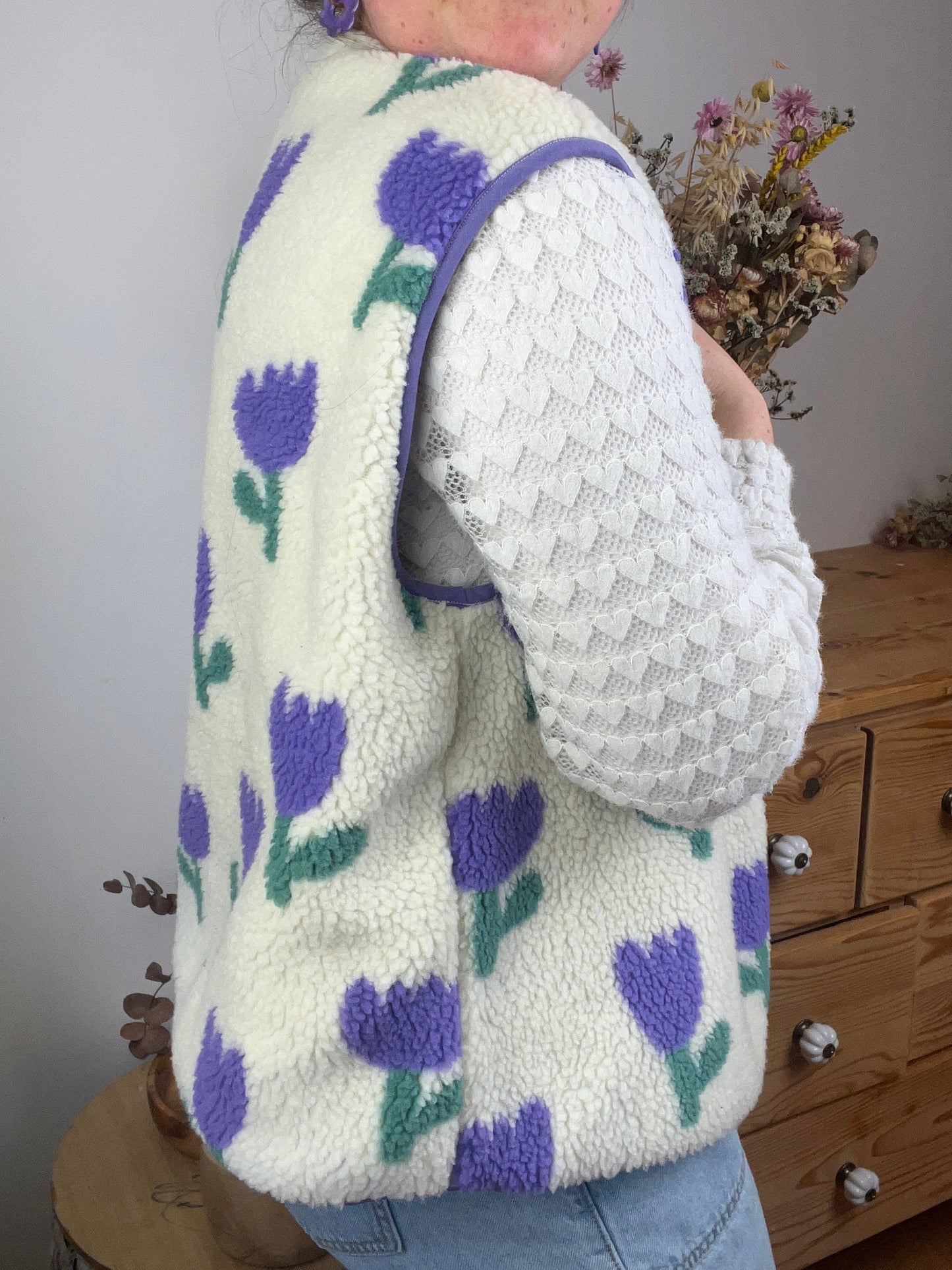 The Coraliane sherpa vest in mauve tulips - made to order