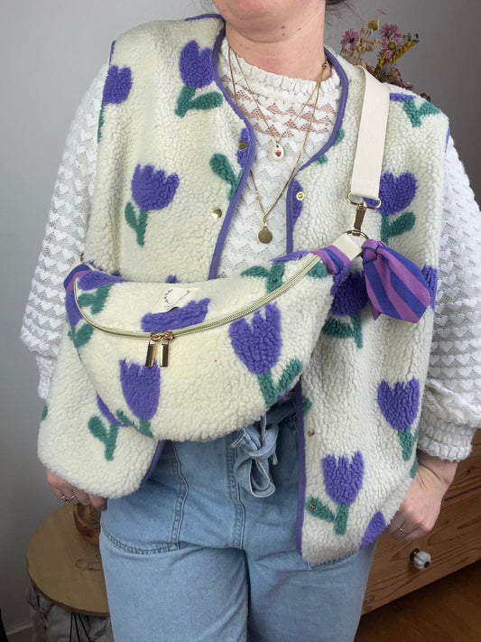 Le sac banane sherpa tulipes mauves -sur commande