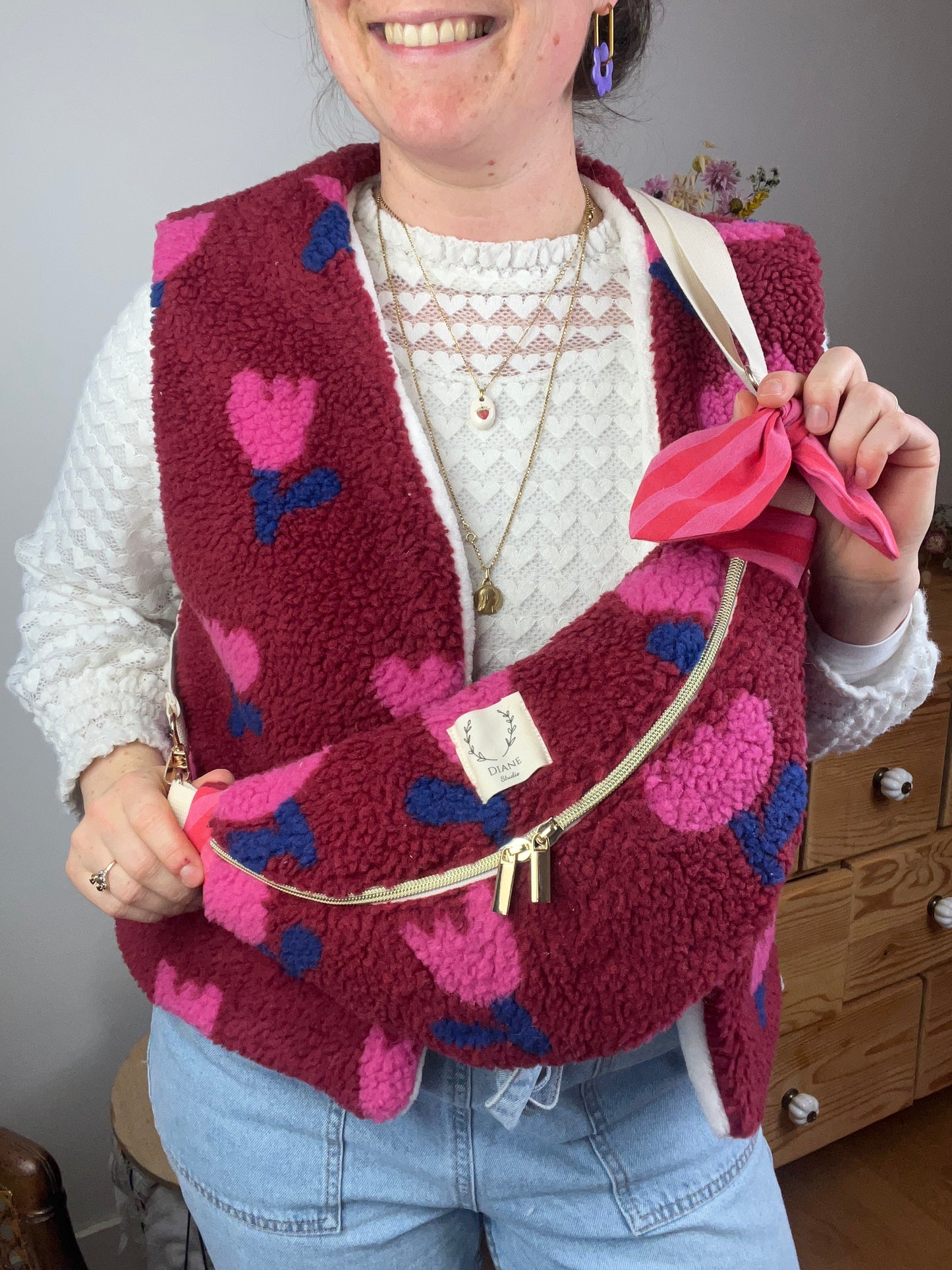 The pink tulip sherpa fanny pack - made to order