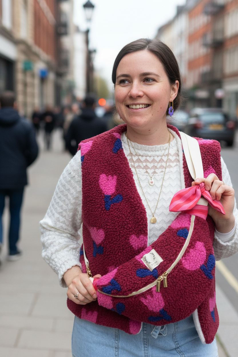 The Eléonore sherpa fanny pack in pink tulips