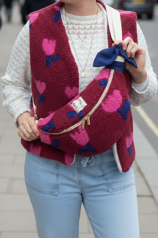 Le sac banane Eléonore sherpa tulipes roses- sur commande