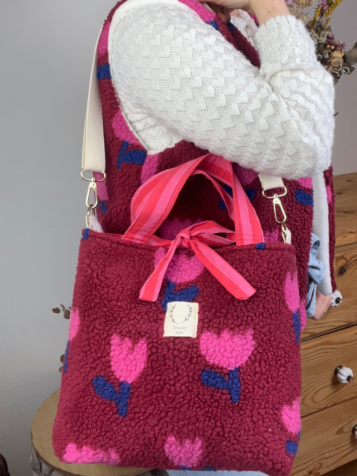 Félicie sherpa bag with tulip print - made to order