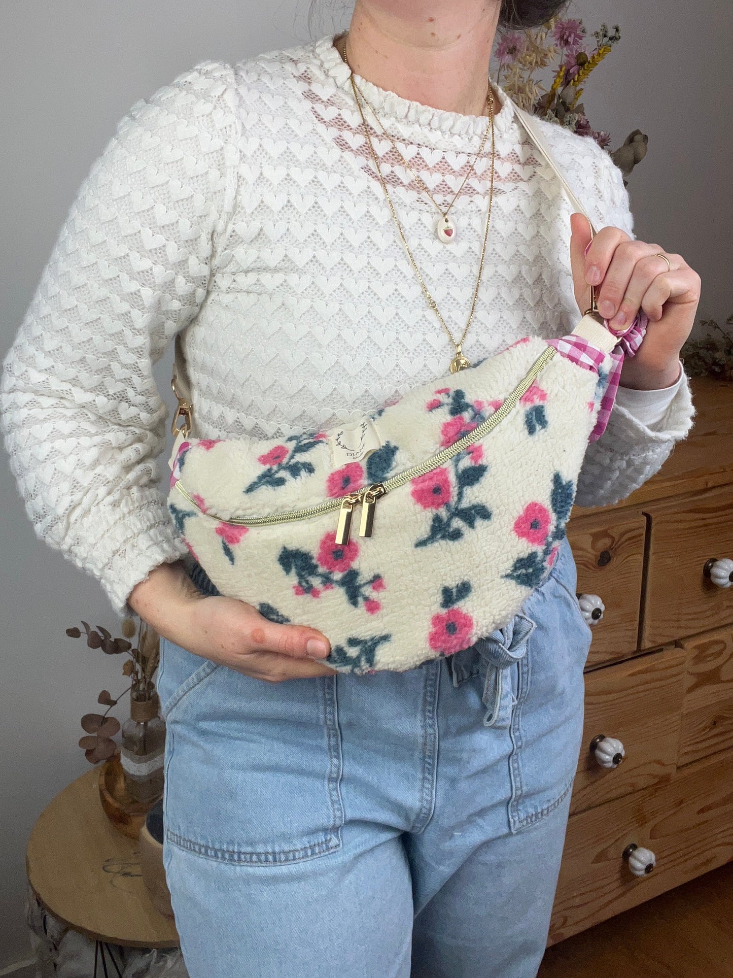 The floral sherpa fanny pack - made to order