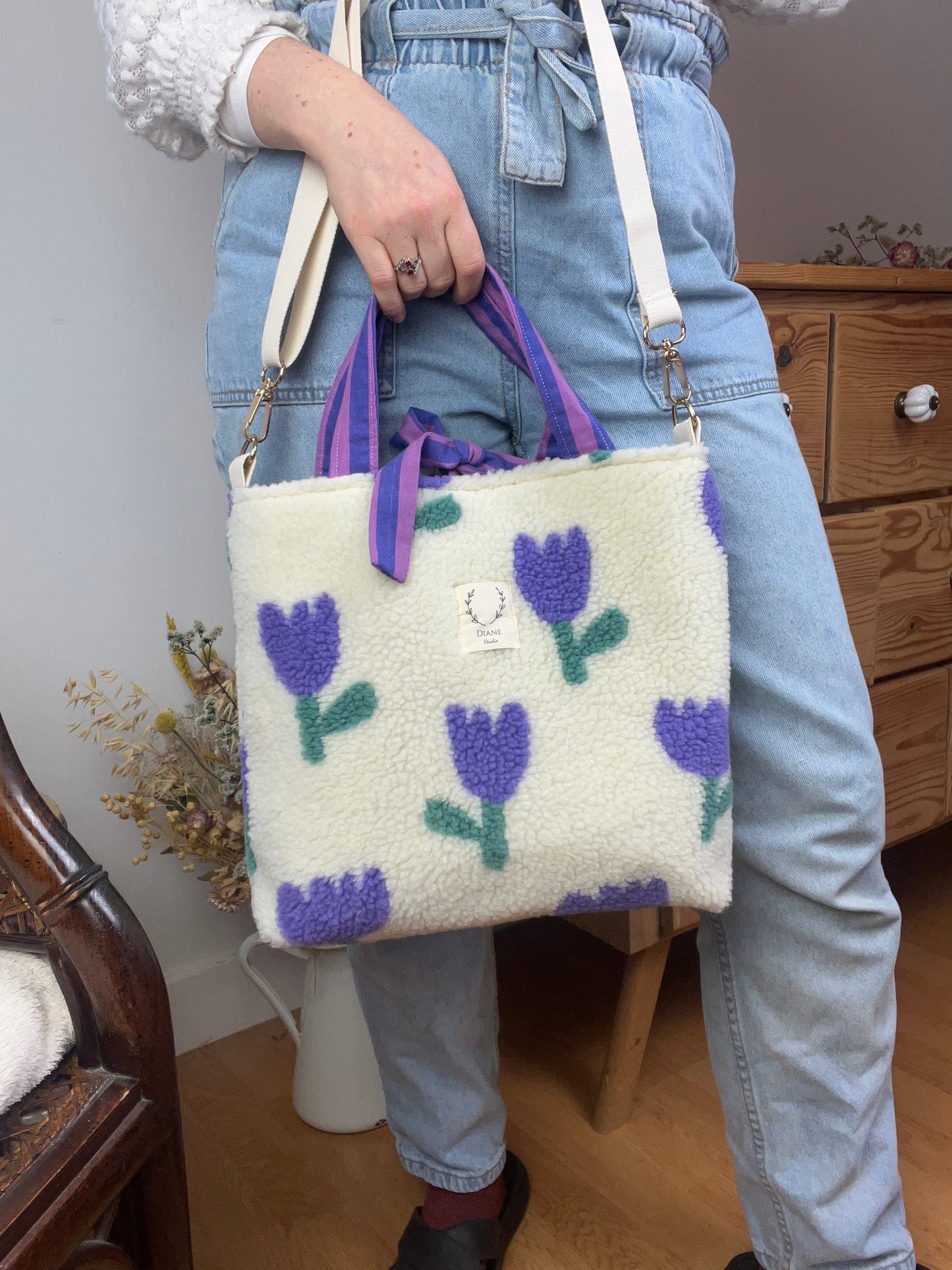 Félicie sherpa bag with tulip print - made to order