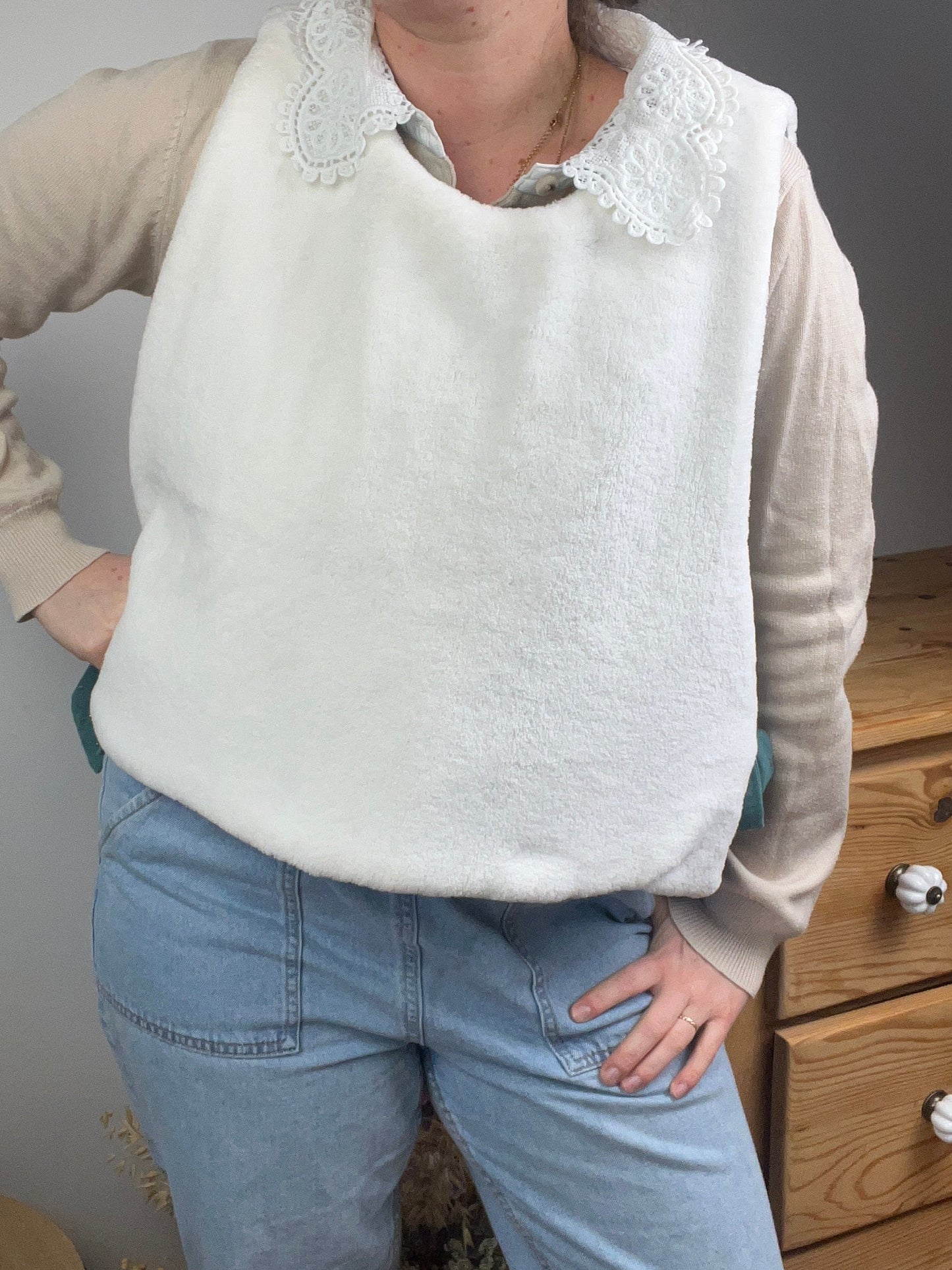 The Josephine sweater in eucalyptus gauze and soft fleece