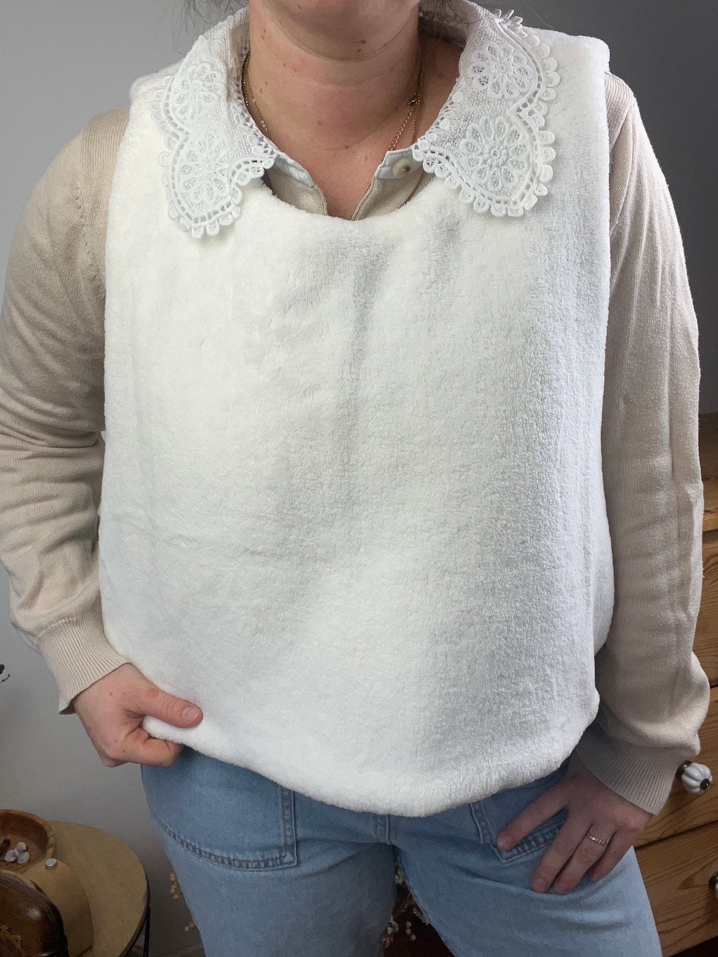 The Josephine sweater in eucalyptus gauze and soft fleece