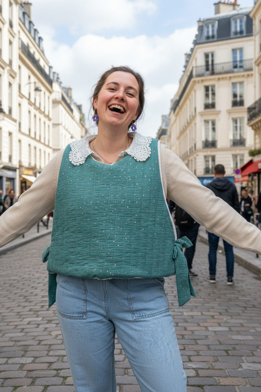 The Josephine sweater in eucalyptus gauze and soft fleece