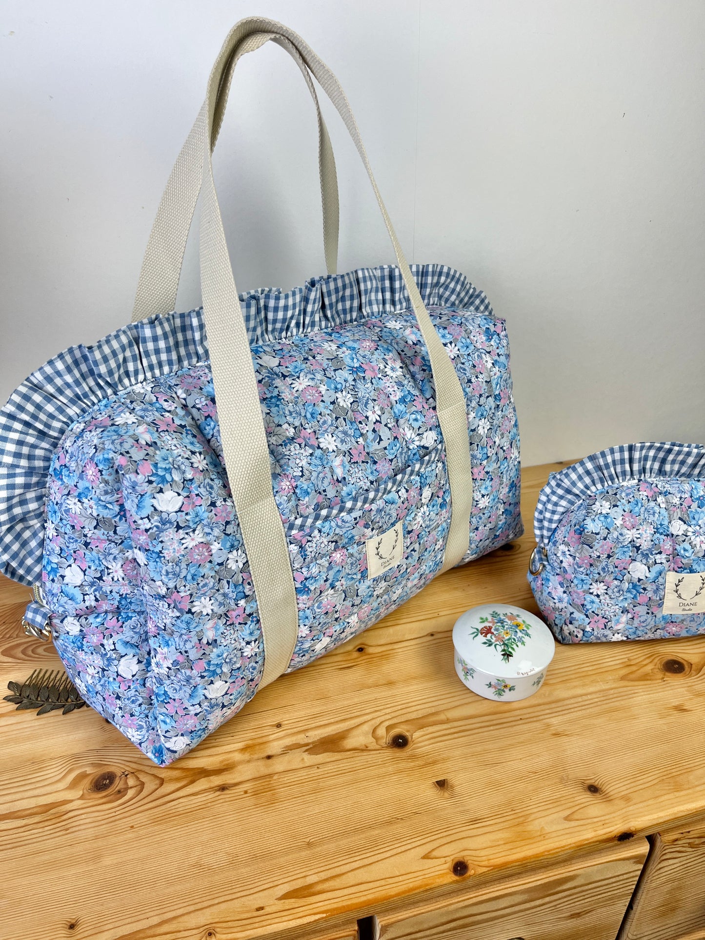 Ruffled bag and pouch set - made to order