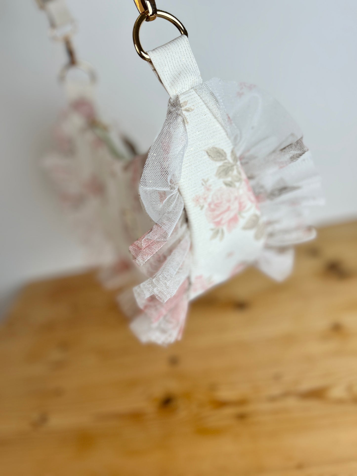 Milan the croissant bag jacquard roses and glittery tulle French-in stock