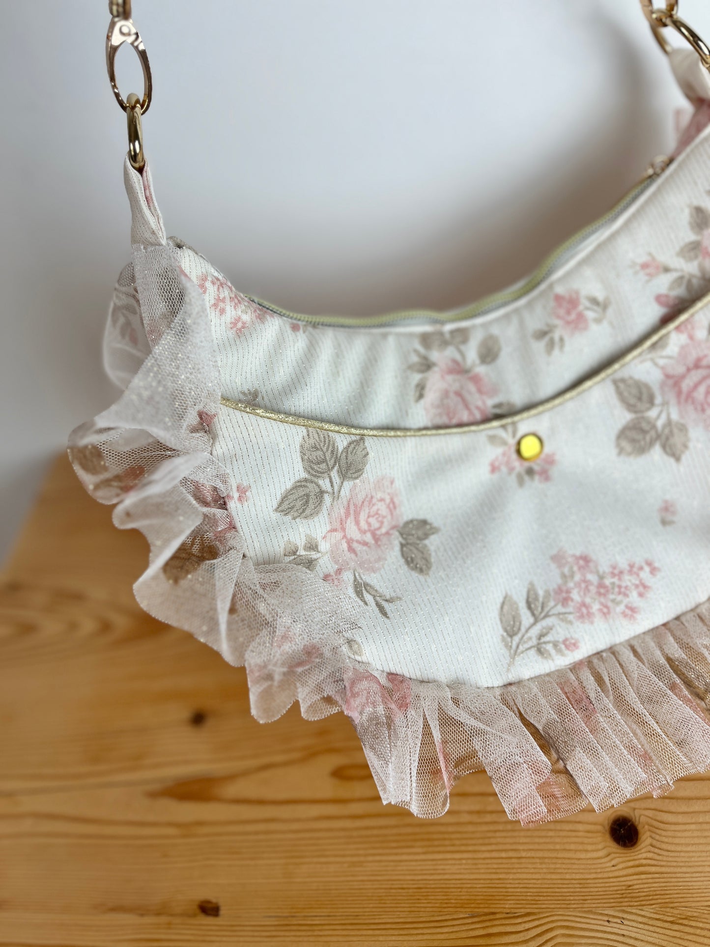 Milan the croissant bag jacquard roses and glittery tulle French-in stock