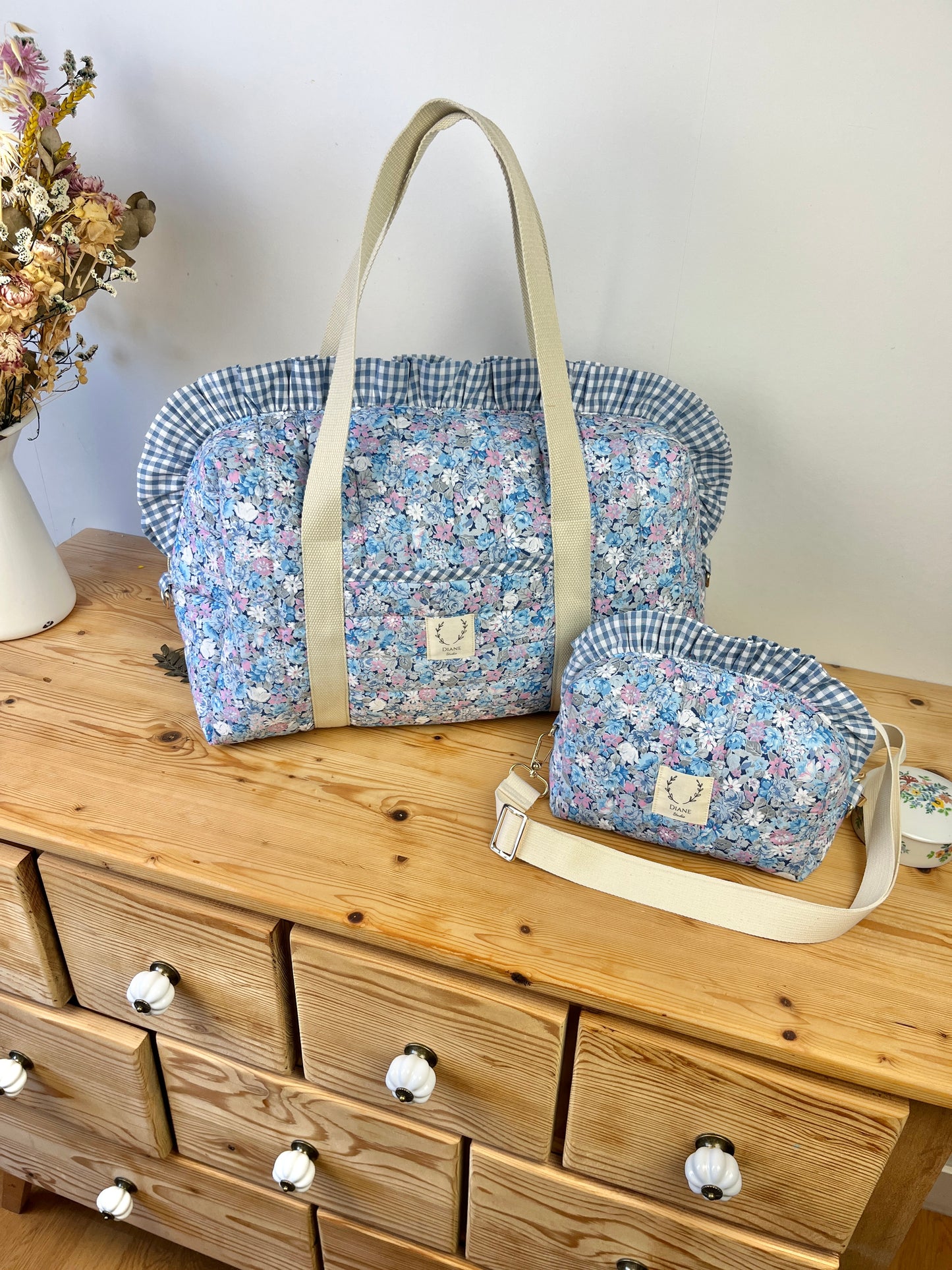 Ruffled bag and pouch set - made to order