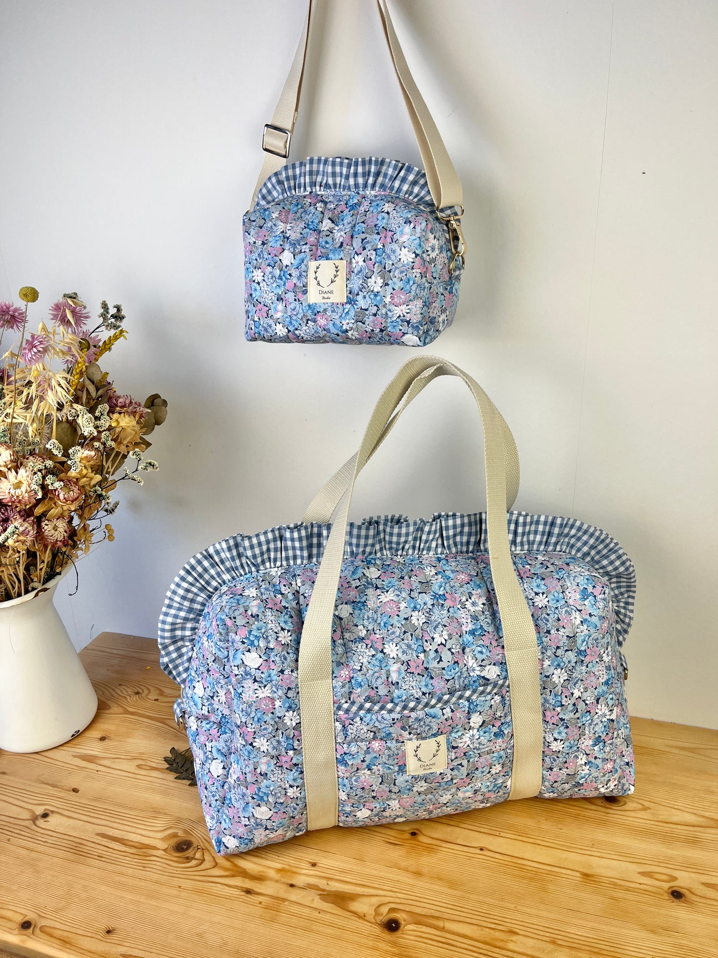 Ruffled bag and pouch set - made to order