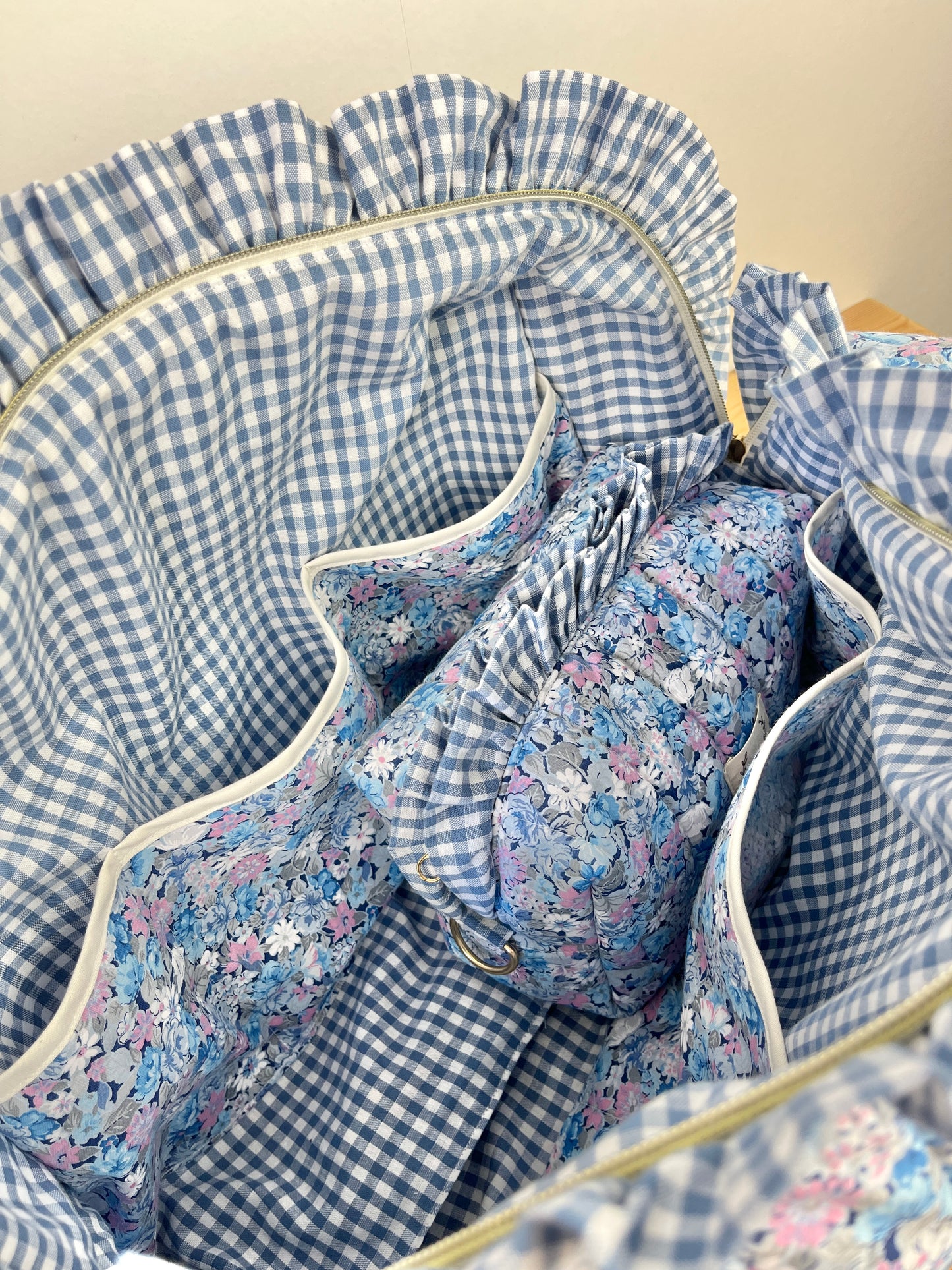 Ruffled bag and pouch set - made to order