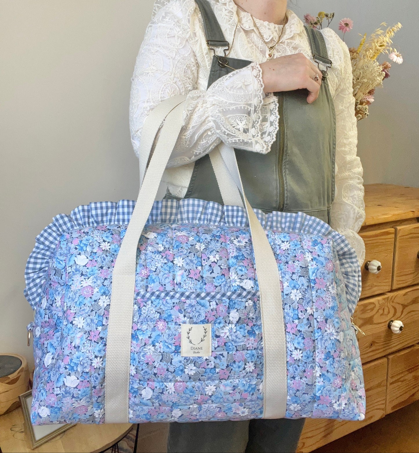 Ruffled bag and pouch set - made to order