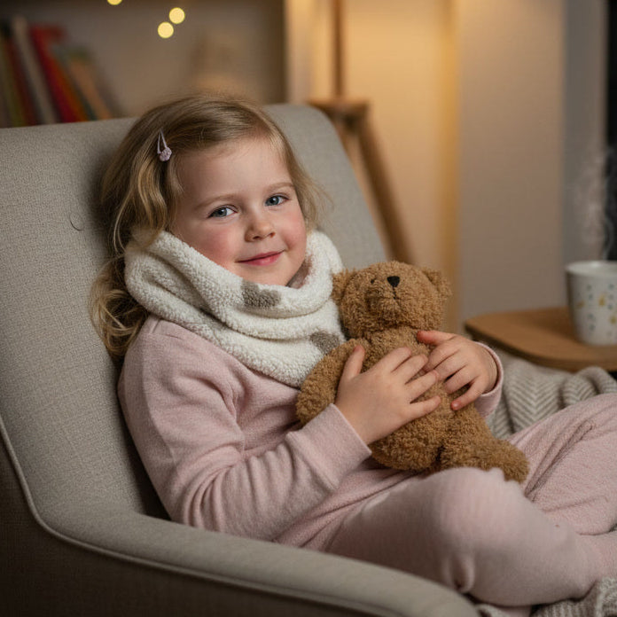 Children's sherpa neck warmer with caramel hearts