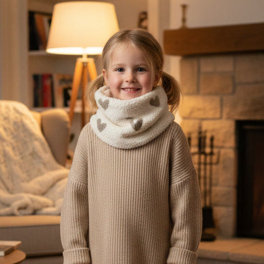 Children's sherpa neck warmer with caramel hearts