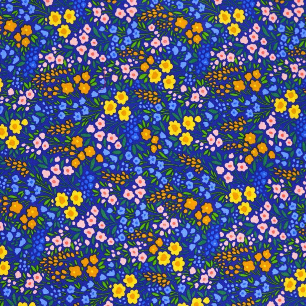 Coupon 1m50x1m coton mille-fleurs fond bleu roi