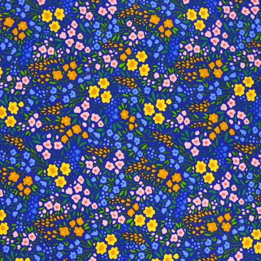 Mille-fleurs cotton on a royal blue background